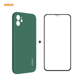 For iPhone 12 Hat-Prince ENKAY ENK-PC0682 Liquid Silicone Straight Edge Shockproof Case + 0.26mm 9H 2.5D Full Glue Tempered Glass Film, For iPhone 12
